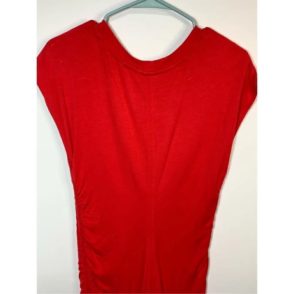 Cabi Women's Limited Edition Cap Sleeve Ruched Whistle Tunic Top Red Size Small